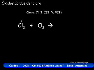 Cl 2   +  O 2    Cloro: Cl (I, III, V, VII) I Óxidos ácidos del cloro 