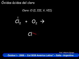 Cl 2   +  O 2    Cloro: Cl (I, III, V, VII) I Óxidos ácidos del cloro Cl 