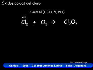 Cl 2   +  O 2    Cloro: Cl (I, III, V, VII) VII Óxidos ácidos del cloro Cl 2 O 7 