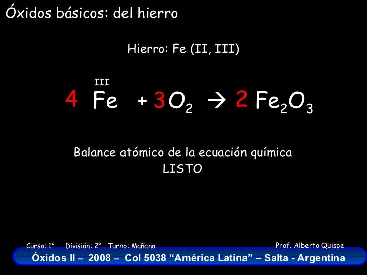 Ecuacion Quimica Del Oxido De Hierro