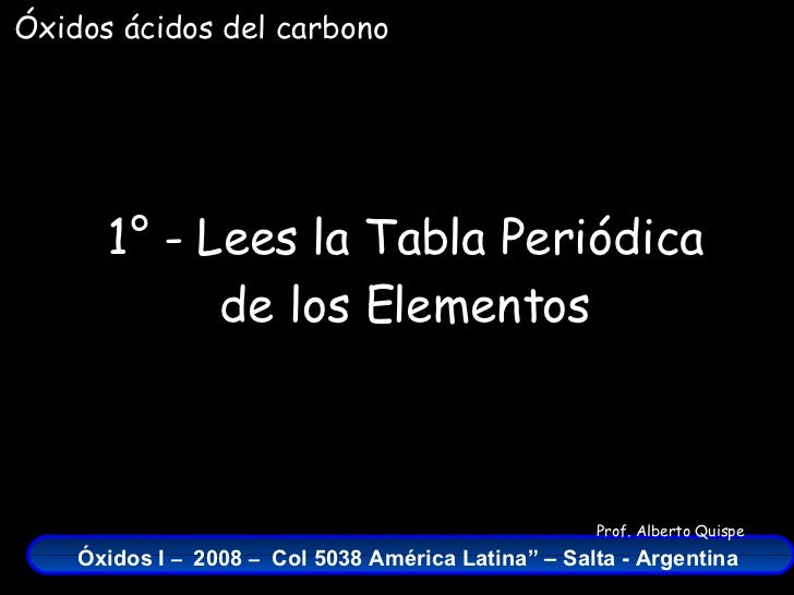 1° - Lees la Tabla Periódica de los Elementos Óxidos ácidos del carbono 