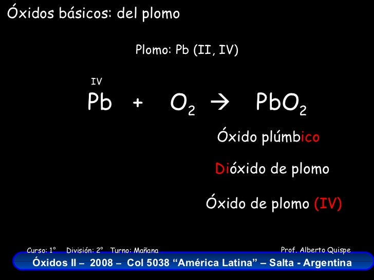 Formula De Oxido De Plomo Iv
