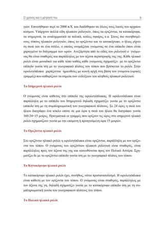 Ο τρόνος και η μέηρηζή ηοσ                                                       9

γηώλ. Δπηλνήζεθαλ πεξί ην 2000 π.Υ. θαη δηαδόζεθαλ ζε όινπο ηνπο ιανύο ηνπ αξραίνπ
θόζκνπ. Τπάξρνπλ πνιιά είδε ειηαθώλ ξνινγηώλ, όπσο ηα νξηδόληηα, ηα θαηαθόξπθα,
ηα ηζεκεξηλά, ηα αλαιεκκαηηθά ηα πνιηθά, θνίιεο ζθαίξεο θ.α. ΢ηνπο πην ζπλεζηζκέ-
λνπο ηύπνπο ειηαθώλ ξνινγηώλ, όπσο ην νξηδόληην θαη ην θαηαθόξπθν, ν ήιηνο ξίρλεη
ηε ζθηά ηνπ ζε έλα ζηύιν, ν νπνίνο νλνκάδεηαη γλώκνλαο ζε έλα επίπεδν όπνπ είλαη
ραξαγκέλν ην δηάγξακκα ησλ σξώλ. Αλεμάξηεηα από ην είδνο ηνπ ξνινγηνύ ν γλώκν-
λαο ζα είλαη ζηαζεξόο θαη παξάιιεινο κε ηνλ άμνλα πεξηζηξνθήο ηεο γεο. Κάζε ειηαθό
ξνιόη είλαη κνλαδηθό γηα θάζε ηόπν θαζώο θάζε γλώκνλαο ζρεκαηίδεη κε ην νξηδόληην
επίπεδν γσλία ίζε κε ην γεσγξαθηθό πιάηνο ηνπ ηόπνπ πνπ βξίζθεηαη ην ξνιόη. ΢ηελ
σξνινγόπιαθα ραξάδνληαη εκηεπζείεο κε θνηλή αξρή ζηε βάζε ηνπ γλώκνλα (σξηθέο
γξακκέο) πνπ θαζνξίδνπλ ηα ζεκεία ησλ ελδείμεσλ ηνπ αιεζνύο ειηαθνύ ξνινγηνύ.


Σο Ιζεκερηλό ειηαθό ροιόη

Ο γλώκνλαο είλαη θάζεηνο ζην επίπεδν ηεο σξνινγόπιαθαο. Ζ σξνινγόπιαθα είλαη
παξάιιειε κε ην επίπεδν ηνπ Ηζεκεξηλνύ δειαδή ζρεκαηίδεη γσλία κε ην νξηδόληην
επίπεδν ίζε κε ηε ζπκπιεξσκαηηθή ηνπ γεσγξαθηθνύ πιάηνπο. ΢ε 24 ώξεο ε ζθηά ηνπ
ήιηνπ δηαγξάθεη έλα θύθιν νπόηε ζε κηα ώξα ε ζθηά ηνπ ήιηνπ ζα δηαγξάθεη γσλία
360:24=15 κνίξεο. Πξαγκαηηθά νη γξακκέο πνπ νξίδνπλ ηηο ώξεο ζην ηζεκεξηλό ειηαθό
ξνιόη ζρεκαηίδνπλ γσλία κε ηελ επόκελε ή πξνεγνύκελε ώξα 15 κνηξώλ.


Σο Ορηδόληηο ειηαθό ροιόη

΢ην νξηδόληην ειηαθό ξνιόη ε σξνινγόπιαθα είλαη νξηδόληηα, παξάιιειε κε ηνλ νξίδν-
ληα ηνπ ηόπνπ. Ο γλώκνλαο ηνπ νξηδόληηνπ ειηαθνύ ξνινγηνύ είλαη ζηαζεξόο, είλαη
παξάιιεινο πξνο ηνλ άμνλα ηεο γεο θαη θαηεπζύλεηαη πξνο ηνλ Πνιηθό Αζηέξα. ΢ρε-
καηίδεη δε κε ην νξηδόληην επίπεδν γσλία ίζε κε ην γεσγξαθηθό πιάηνο ηνπ ηόπνπ.


Σο Καηαθόρσθο ειηαθό ροιόη

Σν θαηαθόξπθν ειηαθό ξνιόη έρεη, ζπλήζσο, λόηην πξνζαλαηνιηζκό. Ζ σξνινγόπιαθα
είλαη θάζεηε κε ηνλ νξίδνληα ηνπ ηόπνπ. Ο γλώκνλαο είλαη ζηαζεξόο, παξάιιεινο κε
ηνλ άμνλα ηεο γε, δειαδή ζρεκαηίδεη γσλία κε ην θαηαθόξπθν επίπεδν ίζε κε ηε ζπ-
κπιεξσκαηηθή γσλία ηνπ γεσγξαθηθνύ πιάηνπο ηνπ ηόπνπ.


Σο Ποιηθό ειηαθό ροιόη
 