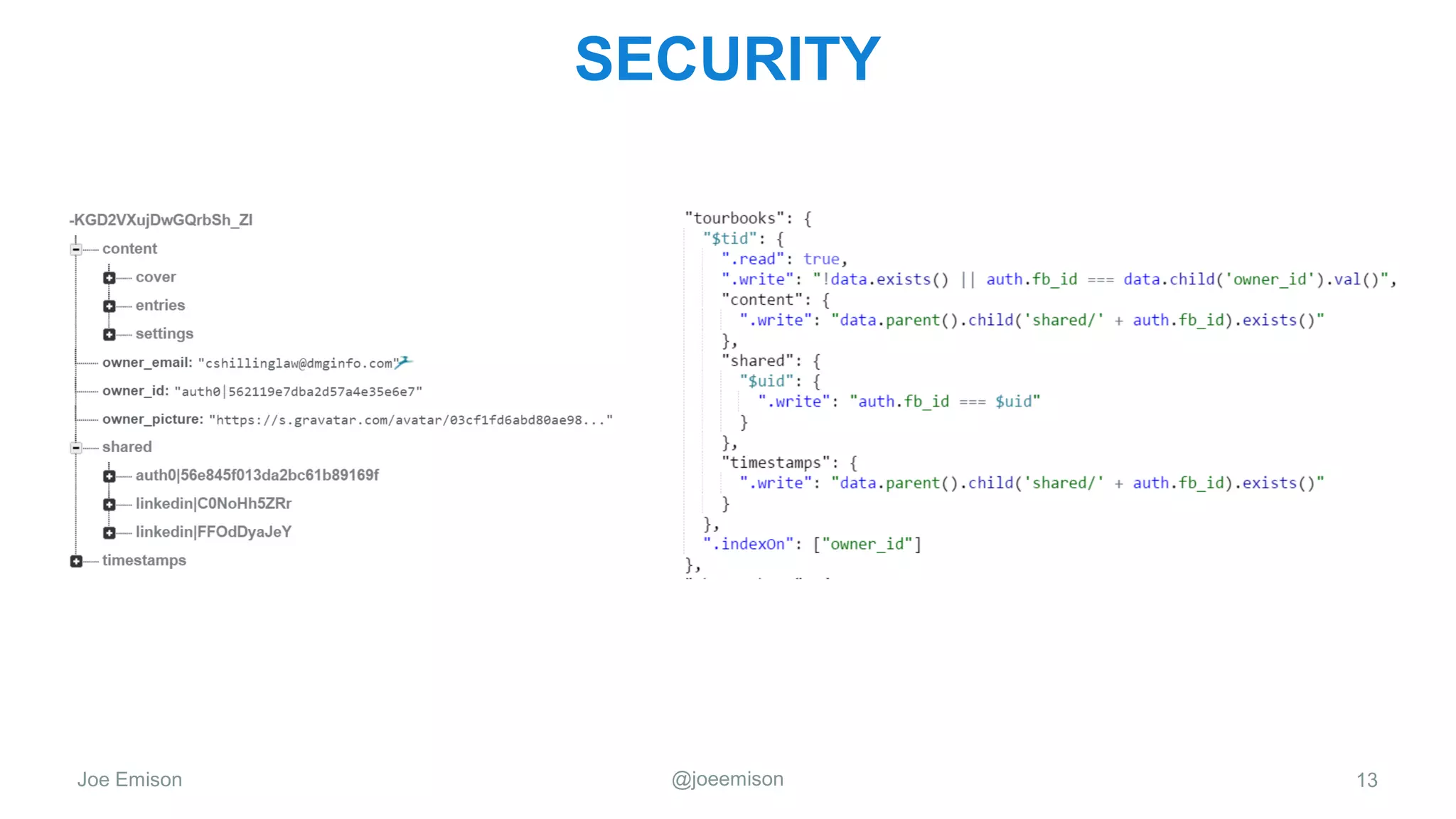 Joe Emison @joeemison
SECURITY
13
 