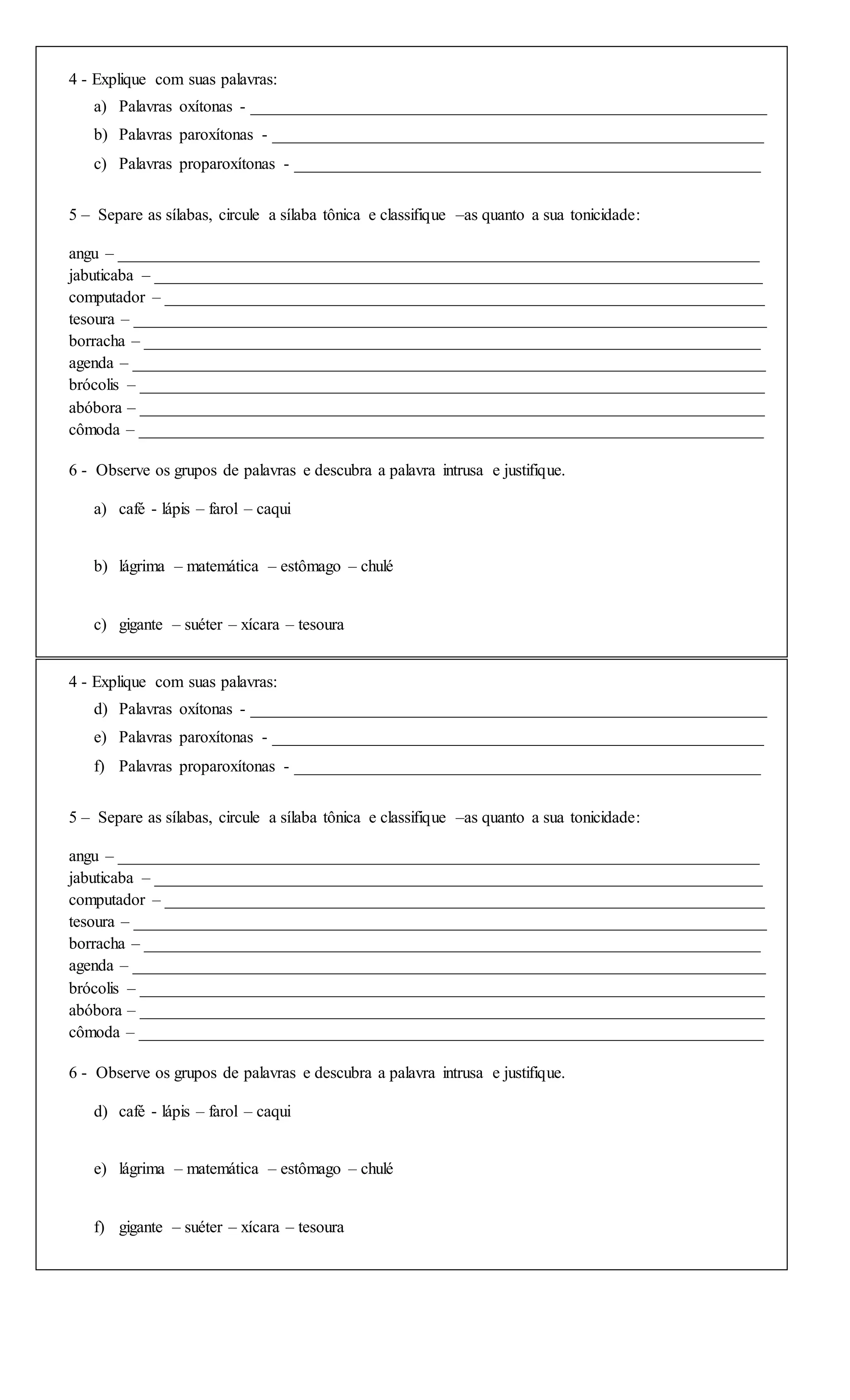 Oxítona paroxítona proparoxitonas tonicidade das palavras | DOCX