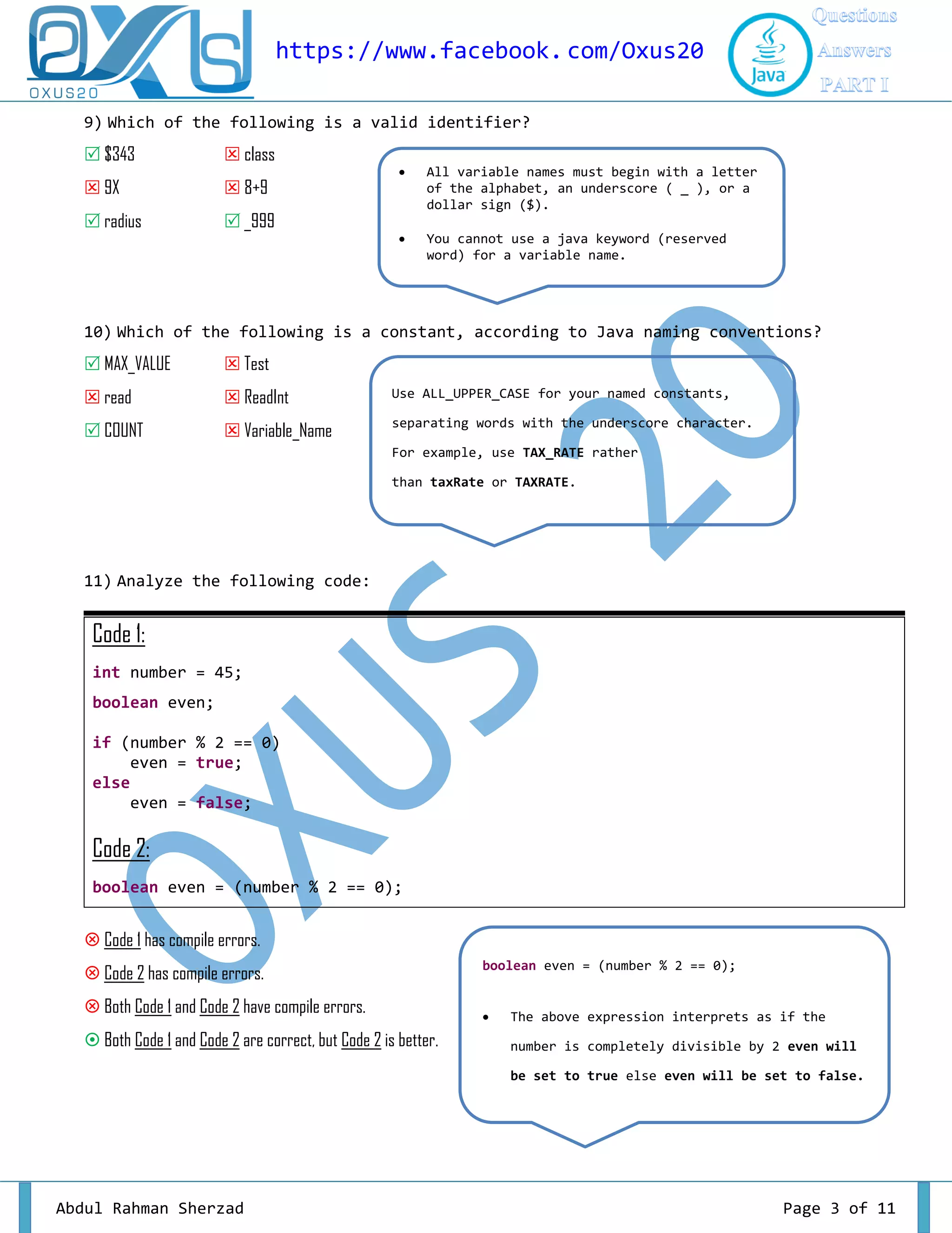 OXUS20 JAVA Programming Questions and Answers PART I | PDF | Free Download