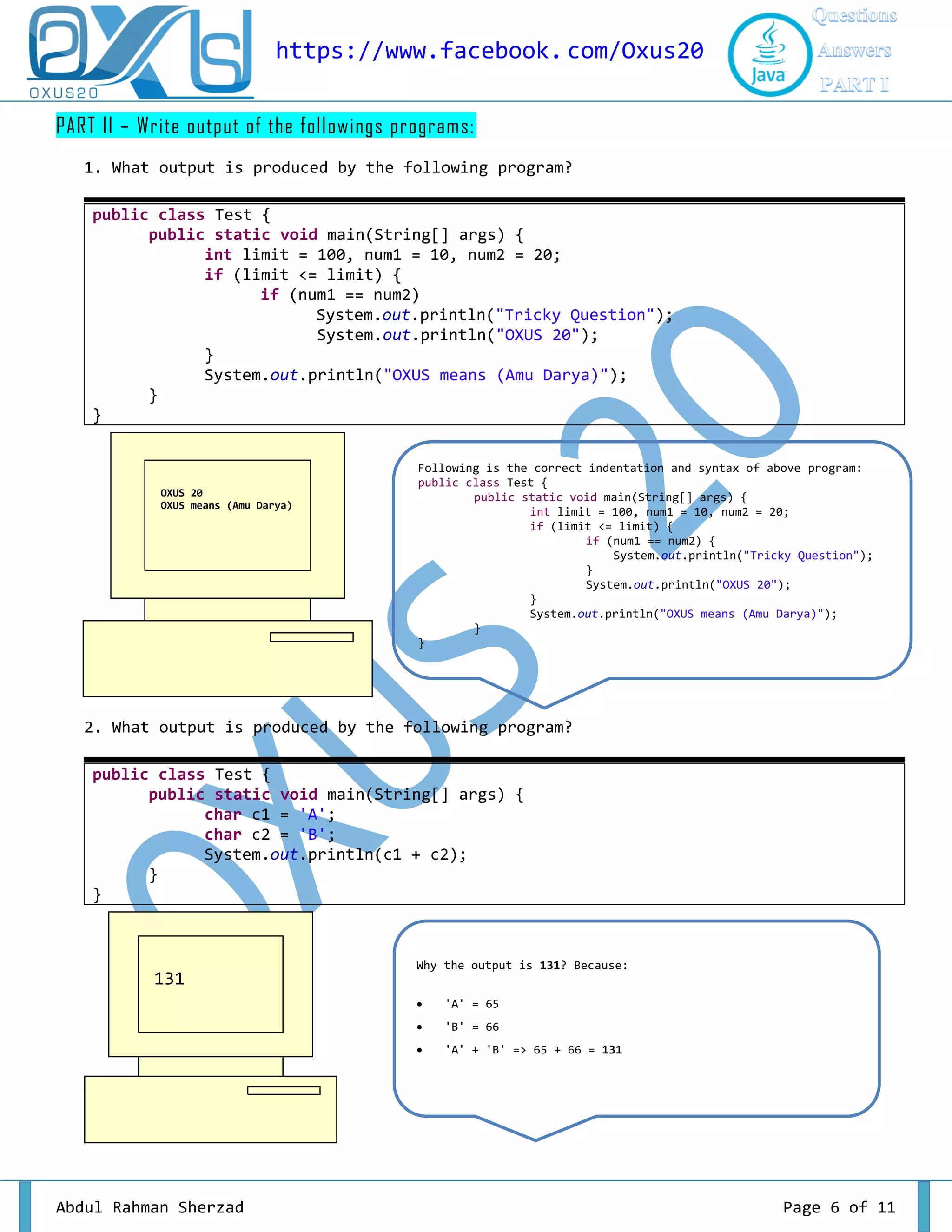 OXUS20 JAVA Programming Questions and Answers PART I | PDF | Free Download