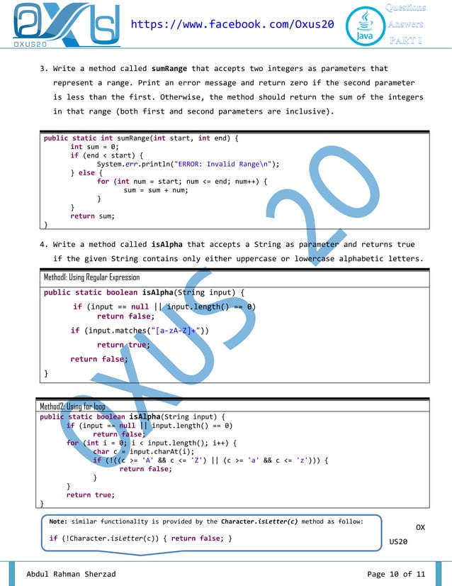 OXUS20 JAVA Programming Questions and Answers PART I | PDF