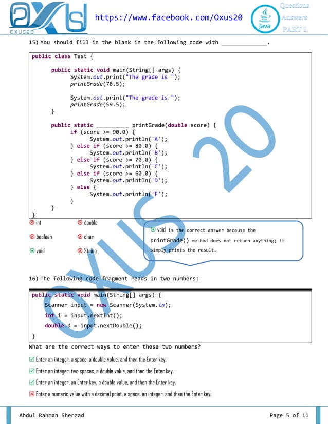 OXUS20 JAVA Programming Questions and Answers PART I | PDF