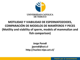 MOTILIDAD Y VIABILIDAD DE ESPERMATOZOIDES, 
COMPARACIÓN DE MODELOS DE MAMÍFEROS Y PECES 
(Motility and viability of sperm, models of mammalian and 
fish comparison) 
Jorge Parodi 
jparodi@uct.cl 
http://nucleo-nipa.uct.cl/ 
 