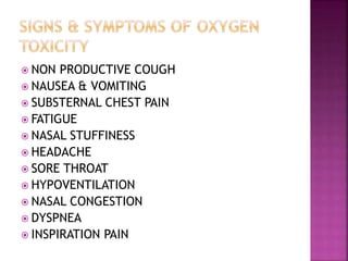 NON PRODUCTIVE COUGH
 NAUSEA & VOMITING
 SUBSTERNAL CHEST PAIN
 FATIGUE
 NASAL STUFFINESS
 HEADACHE
 SORE THROAT
 HYPOVENTILATION
 NASAL CONGESTION
 DYSPNEA
 INSPIRATION PAIN
 