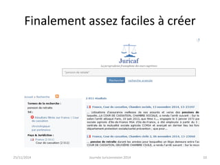 Finalement assez faciles à créer 
25/11/2014 Journée Juriconnexion 2014 10 
 