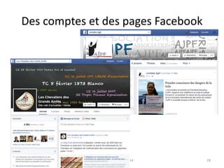 Des comptes et des pages Facebook 
25/11/2014 Journée Juriconnexion 2014 18 
 