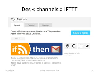 Des « channels » IFTTT 
25/11/2014 Journée Juriconnexion 2014 25 
 