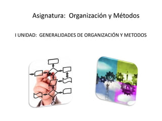 Asignatura: Organización y Métodos
I UNIDAD: GENERALIDADES DE ORGANIZACIÓN Y METODOS
 
