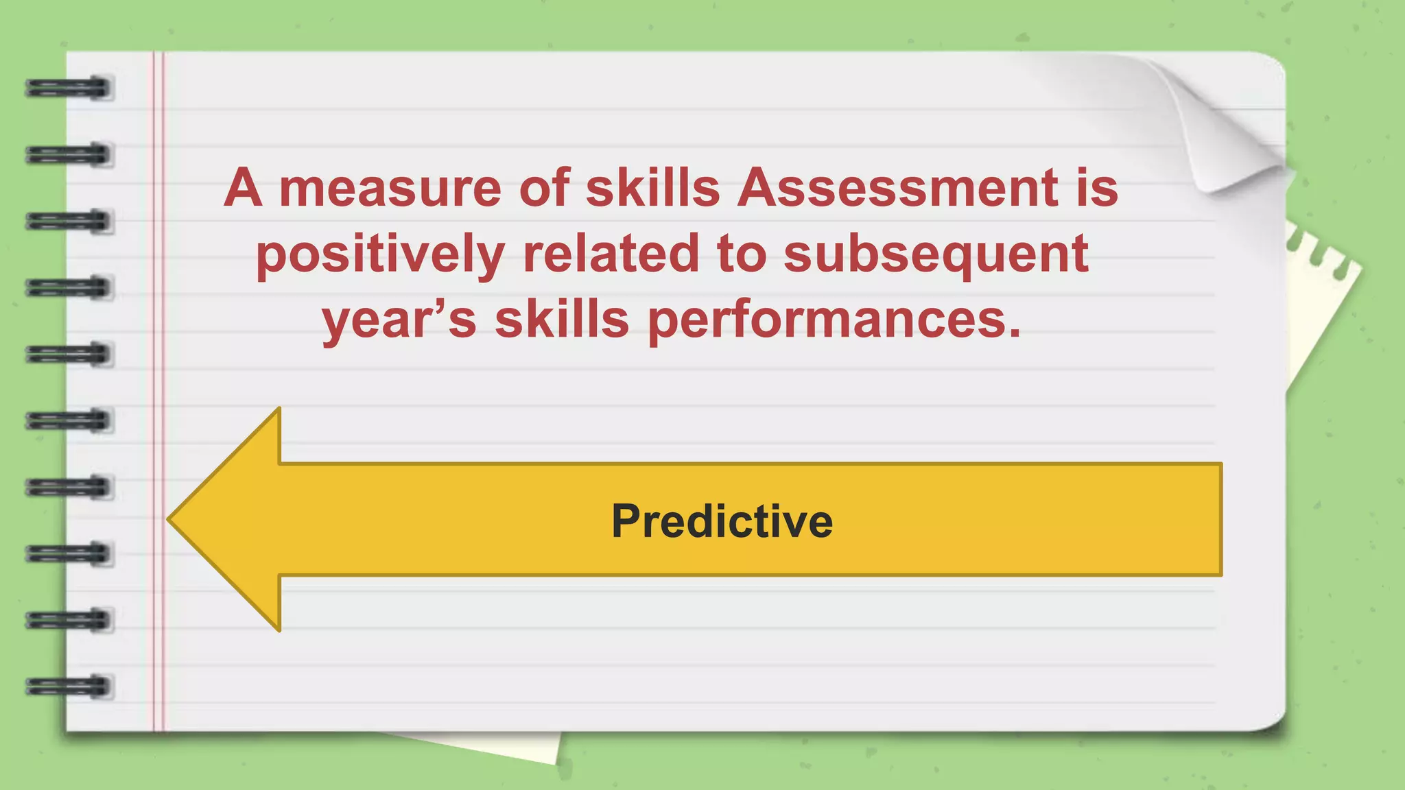 A measure of skills Assessment is
positively related to subsequent
year’s skills performances.
Predictive
 