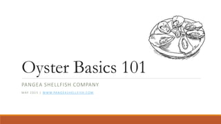 Oyster Basics 101
PANGEA SHELLFISH COMPANY
MAY 2015 | WWW.PANGEASHELLFISH.COM
 