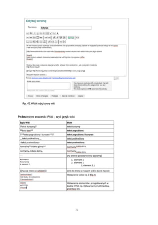 Rys. 42. Widok edycji strony wiki 
Podstawowe znaczniki Wiki - czyli język wiki 
72 
 