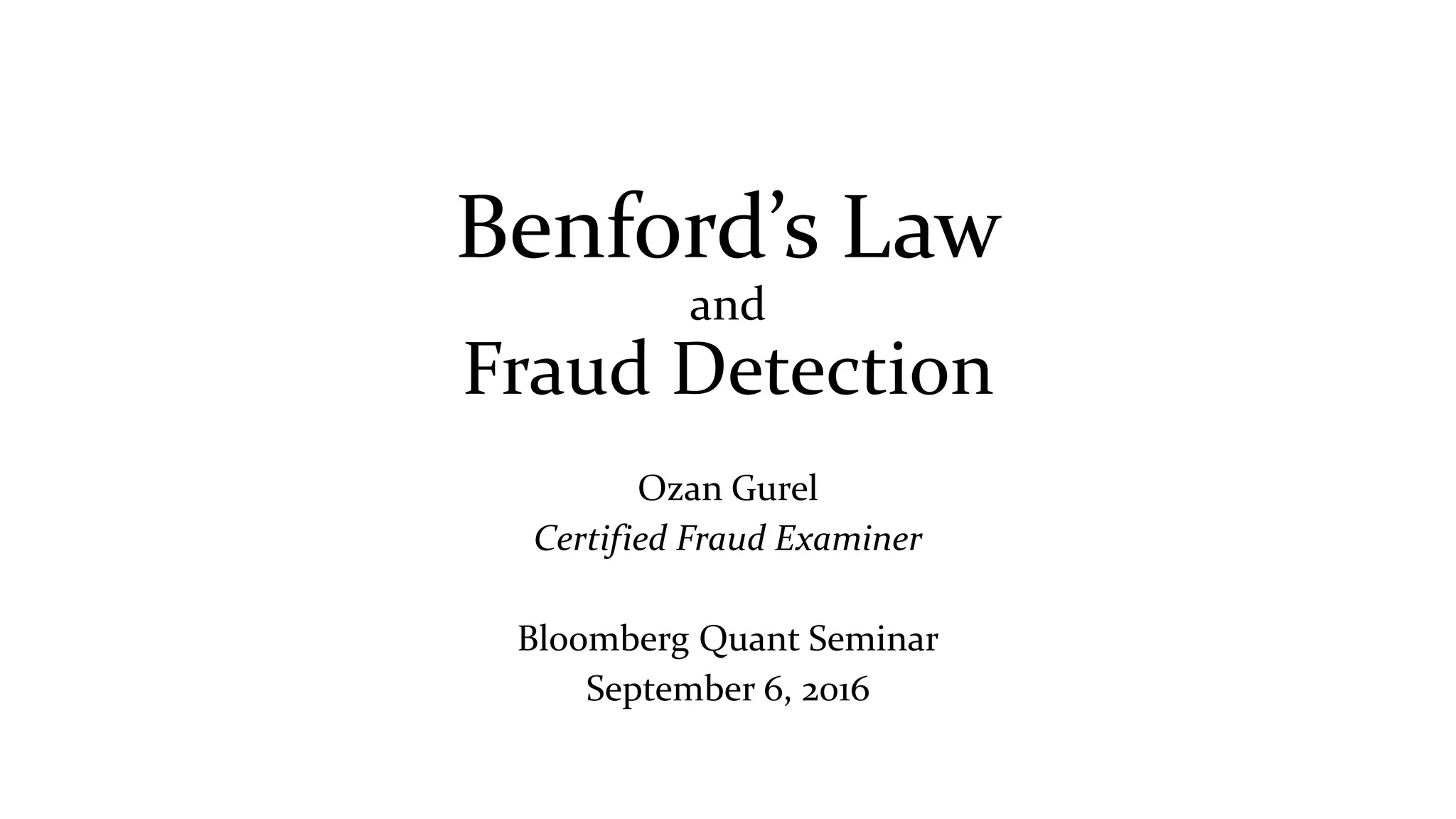 Benford's Law and Fraud Detection | PPTX