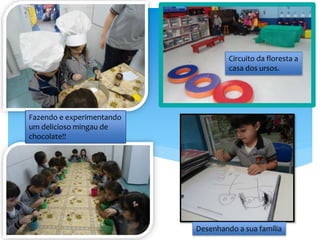 Fazendo e experimentando
um delicioso mingau de
chocolate!!
Circuito da floresta a
casa dos ursos.
Desenhando a sua família
 