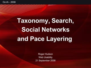 Taxonomy, Search, Roger Hudson Web Usability 21 September 2008 Social Networks and Pace Layering   