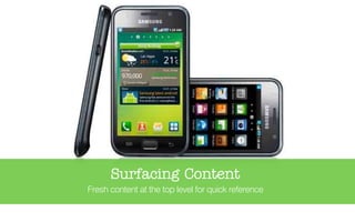 Surfacing Content
Fresh content at the top level for quick reference
 