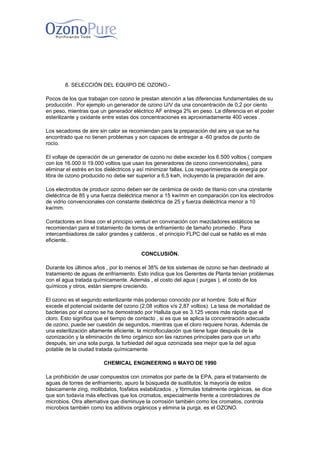 Ozono en torres de  enfriamiento