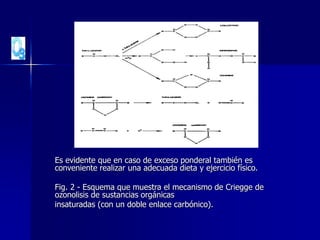Es evidente que en caso de exceso ponderal también es
conveniente realizar una adecuada dieta y ejercicio físico.
Fig. 2 - Esquema que muestra el mecanismo de Criegge de
ozonolisis de sustancias orgánicas
insaturadas (con un doble enlace carbónico).
 