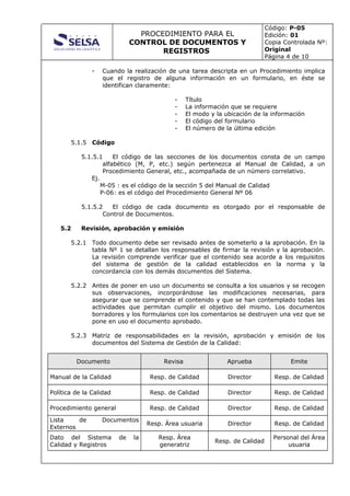 P 05-01 control de los documentos y registros | DOC