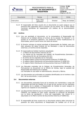 P 05-01 control de los documentos y registros | DOC