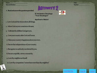 El Verdadero Decalogo
"True Decalogue"
Apolinario Mabini
contents next
back
 