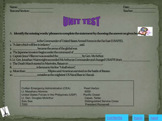 Civilian Emergency Administration (CEA) Pearl Harbor
Lt. Masaharu Homma 6000
United States Forces in the Philippines (USIP) Pacific Ocean
Lt. Gen. Douglas McArthur Capas, Tarlac
Sulu Sea Distinguished Service Cross
7000 President Roosevelt
contents next
back
 