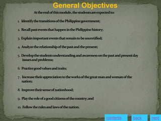 contents next
back
General Objectives
 