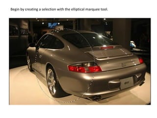 Begin by creating a selection with the elliptical marquee tool.  