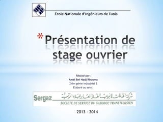 Réalisé par:
Amal Bel Hadj Rhouma
2ièm génie industriel 3
Elaboré au sein :
*
École Nationale d’Ingénieurs de Tunis
2013 - 2014
 