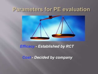 Efficacy - Established by RCT
Cost - Decided by company
 
