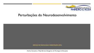 SERVIÇO DE PSICOLOGIA E ORIENTAÇÃO (SPO)
Perturbações do Neurodesenvolvimento
Andrea Gonçalves e Filipa Bértolo (Estagiárias de Psicologia da Educação)
 