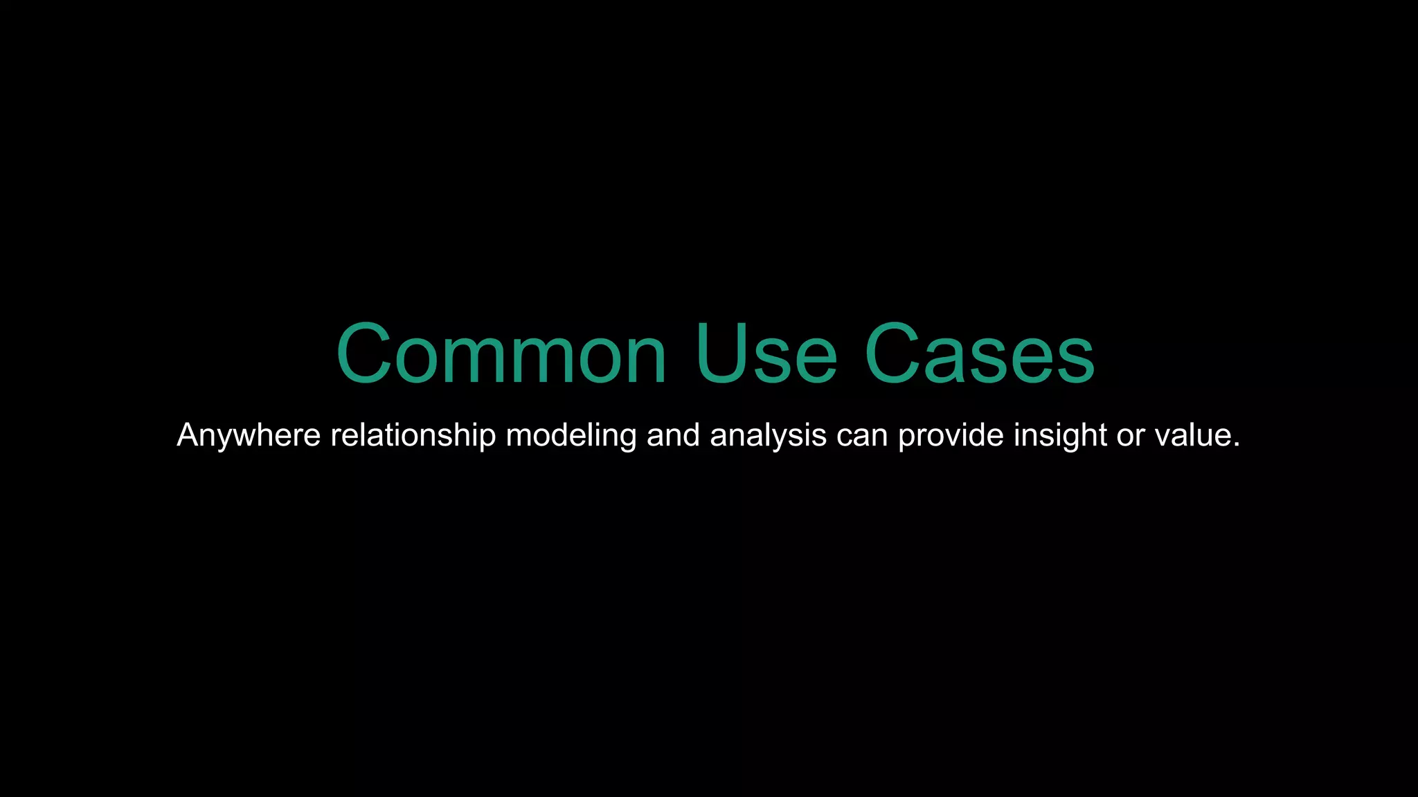 Common Use Cases
Anywhere relationship modeling and analysis can provide insight or value.
 