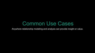 Common Use Cases
Anywhere relationship modeling and analysis can provide insight or value.
 