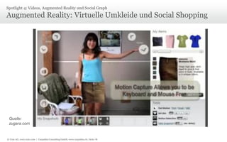 © Unic AG, www.unic.com | Carpathia Consulting GmbH, www.carpathia.ch | Seite 78
Augmented Reality: Virtuelle Umkleide und Social Shopping
Spotlight 4: Videos, Augmented Reality und Social Graph
Quelle:
zugara.com
 