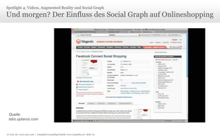 © Unic AG, www.unic.com | Carpathia Consulting GmbH, www.carpathia.ch | Seite 79
Und morgen? Der Einfluss des Social Graph auf Onlineshopping
Spotlight 4: Videos, Augmented Reality und Social Graph
Quelle:
labs.optaros.com
 