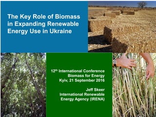 The Key Role of Biomass
in Expanding Renewable
Energy Use in Ukraine
12th International Conference
Biomass for Energy
Kyiv, 21 September 2016
Jeff Skeer
International Renewable
Energy Agency (IRENA)
 