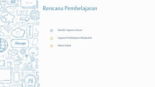 Rencana Pembelajaran
StandarCapaianLulusan
CapaianPembelajaranMatakuliah
MateriPokok
 