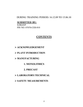 Monolith Notes Report Vesuvius Project report - Monolithic refractories | DOC