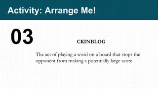 An Indoor Recreational Activity: Scrabble | PPTX