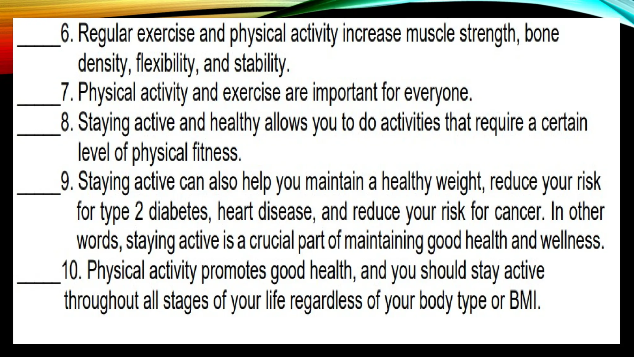 PHYSICAL FITNESS AND DIFFERENT EXERCISES