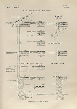 L U D O W IC I PL A C M FA L Z PF.
113a
T A N N E N RAUM tZTt]
5 A N D U .5 CW IA C K . ;
C E S iM S -U N D T R A U F -
BRETT FO RLEH 1
G IE B E L B A L K . A N JED.
P F O S T E N B E F E ST IG T
BRUOULAUME SOCWMOF.PL.
7 E M E N T - M Ö R T E L
i C H L A C U E N
T A N N E N I A N G R I E M . 22 T .
PACWFU5S AM GIEBEL
B U C H E N L A N G R IE M .
S A N D u .S C H L A C K E
G IE B E L B A L K . A N JED
PFO ST EN B E F E ST IG T
B A L K E N E N D E N M IT DEM PFOSTEN f
DURCH S C H R A U B .B O L IE N V E R - j
BUNDEN
GIEBELW AND-GCHNIITLÄNGi>WAND-5CHNH BODENBELÄGE
AUSSENPUTZ 2 cmv S O L N H O F . PL.
M Ö R T E L
F U LL B E T O N )
D E C K E
TE ER F R E IE PAPPE
DARÜBER STREC KM ETALL F A S E R G IP S D IE L E
P U T Z U B E R Z U G 8 * J wAUSRIEGELUNG IZ w w
L A R C H E N P A R K EIT
M. B U C H E N F R IE S
B L IN D IO D . T A N N E ?
F U L L B E T O N L
D E C K E
G R A U C E S C H L A M M T I
M IS C H U N G 1 6
J S O I . I E RUKJO_
^■¿Vsmap G L A T T S T R iC H
U N T E R B E T O N
LEHMSTAMPF BODEN
M o «■*»»■
M 1 S C H G - T J12.
VERLAG GEORG D.W . CALLWEY - MÜNCHEN
H AU S EIN ES M U SIKERS AM BODENSEE
Architekt Beg.-Baumeister Kölmel, Heidelberg
DER BAUMEISTER TAFEL 16
34. JAHRGANG, HEFT 2 (zu S. 50-51)
 