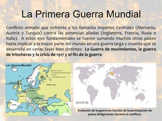 La Primera Guerra Mundial
Conflicto armado que enfrenta a los llamados Imperios Centrales (Alemania,
Austria y Turquía) co...