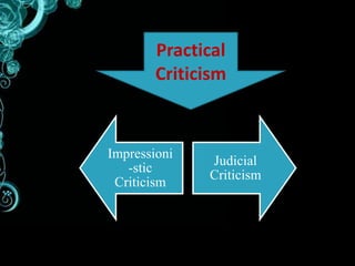 Practical 
Criticism 
Impressioni 
-stic 
Criticism 
Judicial 
Criticism 
 