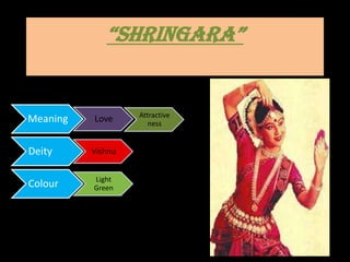“Shringara”
Meaning Love Attractive
ness
Deity Vishnu
Colour Light
Green
 